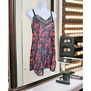 Undercover‎ Wear L Black Floral Nightgown Intimate Lingerie Adjustable Straps